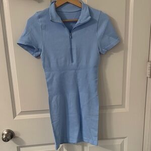 Light Blue Ribbed Polo Zip-Up Dress
